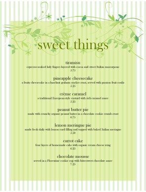 Customize Striped Green Tangle Dessert Menu