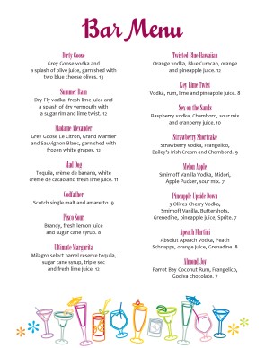 Customize Outlined Cocktails Bar Menu