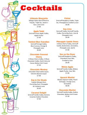 Customize Cocktails Menu Customize Cocktails Menu