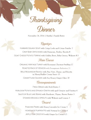 Customize Autumn Buffet Menu