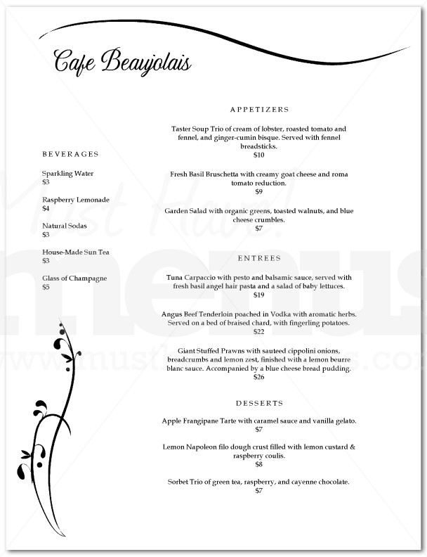 Graceful Black and White Menu | Page 1