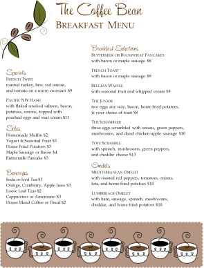 Customize Coffee Bean Breakfast Menu