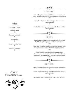 fine dining restaurant menu template
