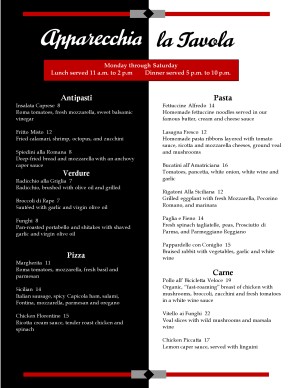 Customize Red and Black Italian Dinner Menu