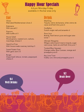 menu hour happy templates template