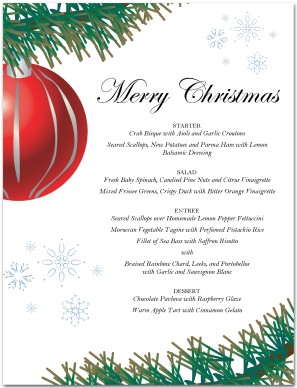 red ornament christmas menu template christmas menus microsoft office publisher templates free