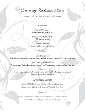 Special Event Fixed Price Menu | Dinner Catering Menus