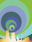 Green and Purple City Swirls Menu Background