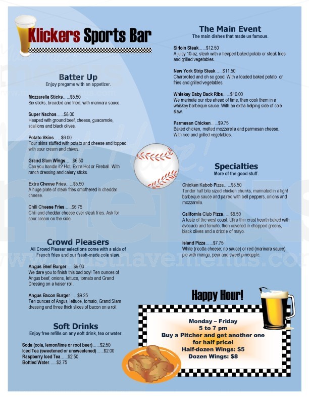 Baseball Bar Menu | page 1