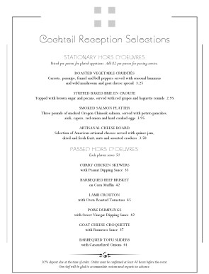 Customize Catered Reception Menu