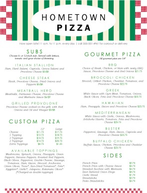 Customize Bricks Pizza Menu