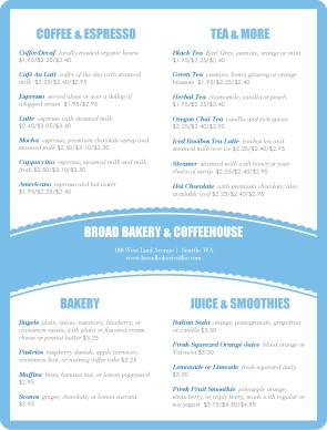 Customize Diner Coffee House Menu