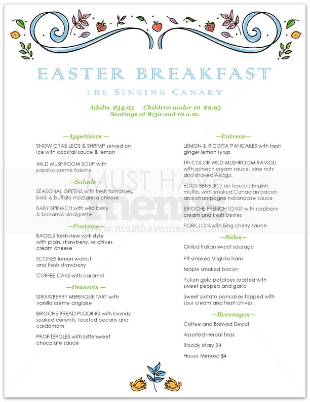 Pastel Easter Brunch Menu Page 1