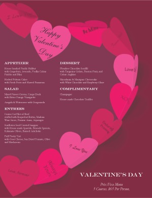 Customize Paper Hearts Valentine's Day Menu