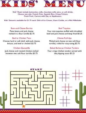Customize Serenade Kids Mexican Menu