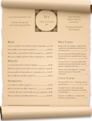 Customize Scrolled Wine Bar Menu