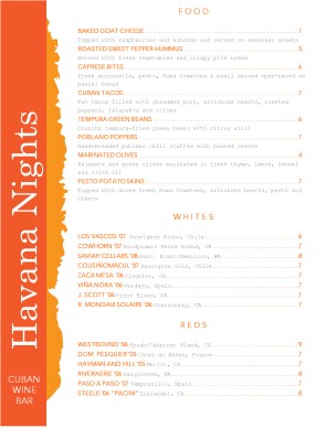 Customize Merengue Wine Bar Menu