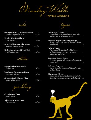 Customize Gold Monkey Wine Bar Menu