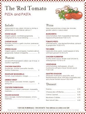 Customize Rustic Pizza Menu