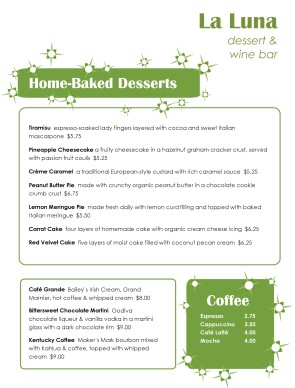 Customize Green Casual Dessert Menu