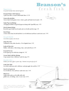Customize Bay Seafood Menu