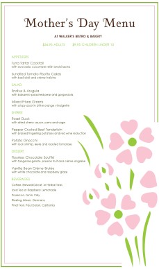 Customize Mother's Day Restaurant Menu Long