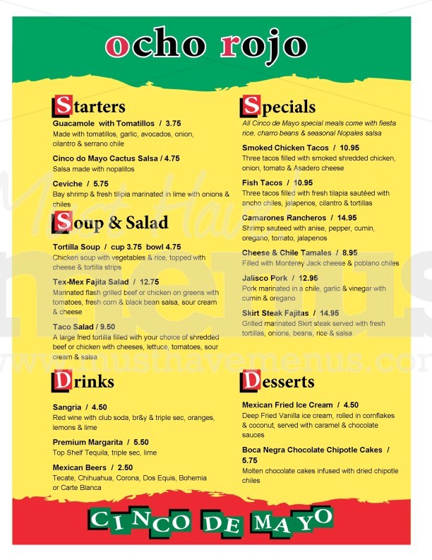 Cinco de Mayo Mexican Menu | Page 1
