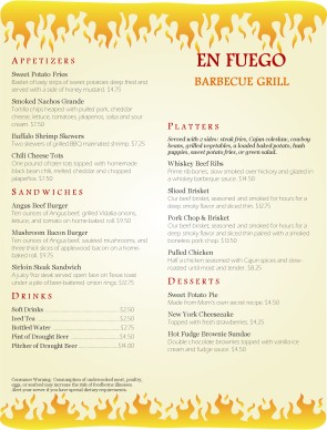 Customize Fire Barbecue Menu