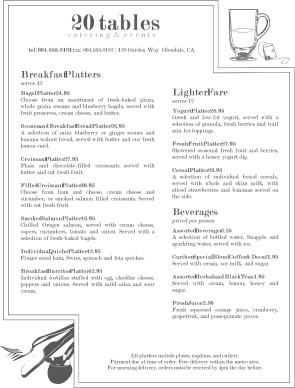 Customize Continental Breakfast Catering Menu