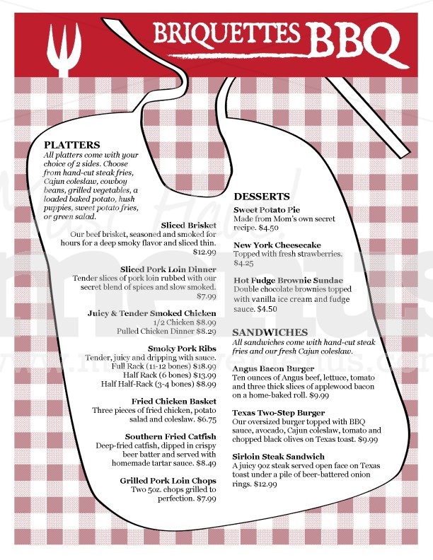 Bib Barbeque Menu Page 1