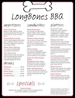 Customize Bones Barbeque Menu
