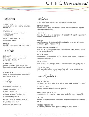 Customize Color Fine Dining Menu