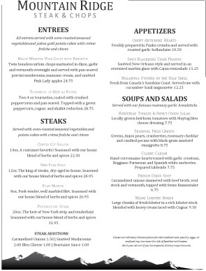 Customize Mountain Lodge Steakhouse Menu
