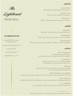 Customize Light Fine Dining Menu