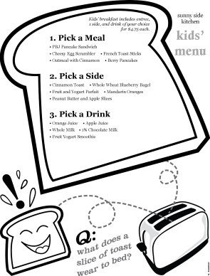 Customize Happy Toast Kids Menu