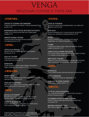 Customize Latin Fusion Menu