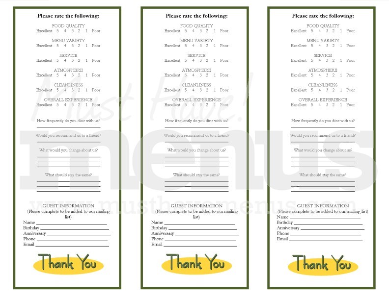 restaurant comment cards template