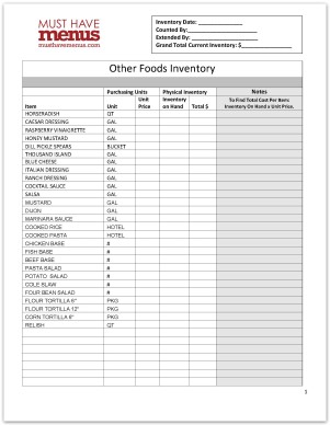 Other Foods Monthly Inventory Form