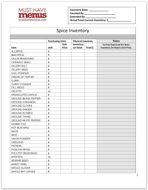 Spice Inventory Form
