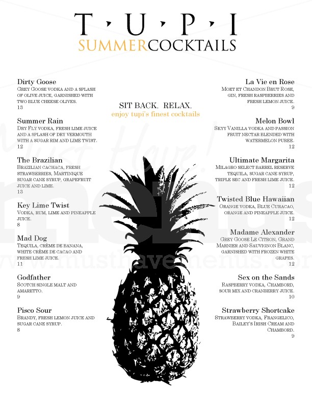 Fruit Cocktail Menu Page 1