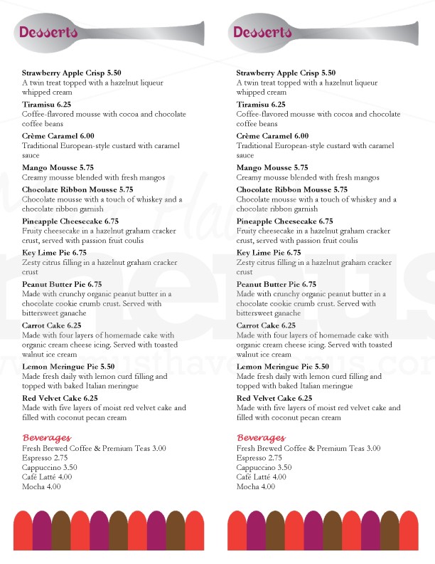 Bistro Dessert Menu Page 1