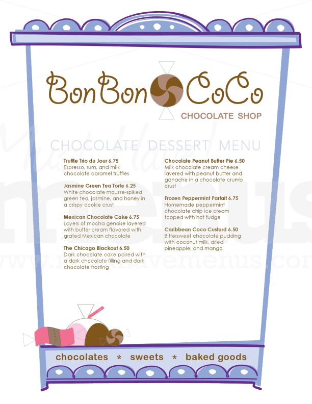 Chocolate Dessert Menu Page 1