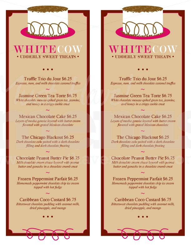 Chocolate Cake Dessert Menu Page 1