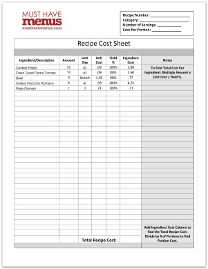 Recipe Cost Form