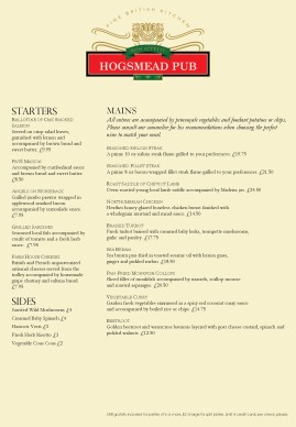 Customize British Pub Menu A4