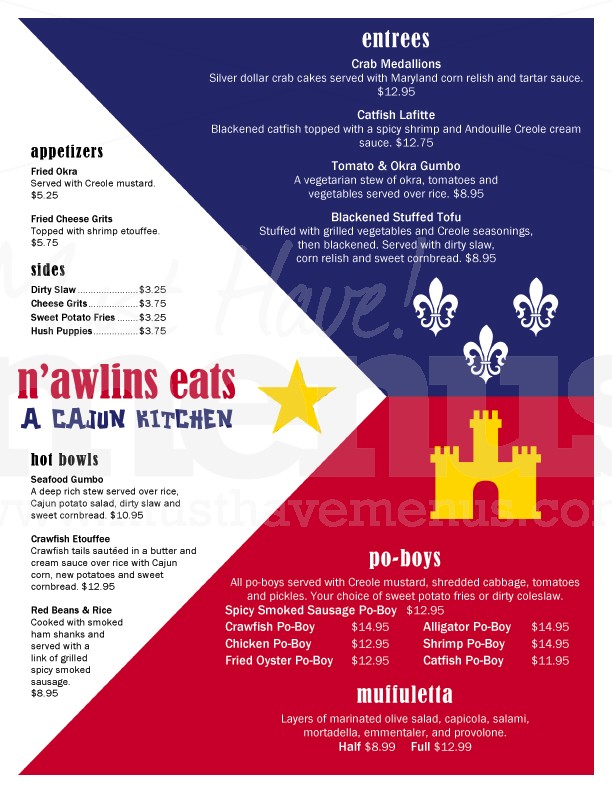 Cajun Flag Menu Page 1