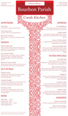 Customize Bourbon Cajun Menu