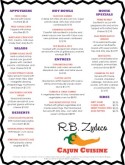 Zydeco Cajun Menu