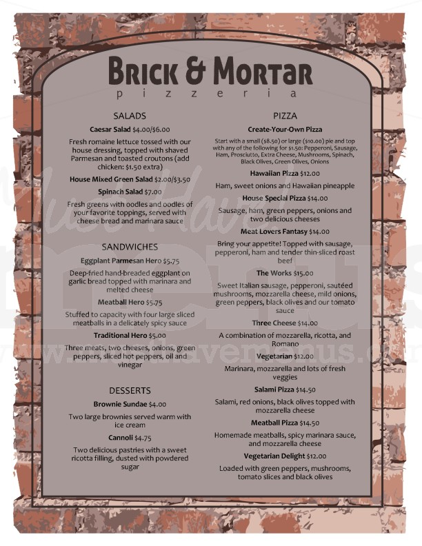 Brick Oven Pizza Menu | page 1