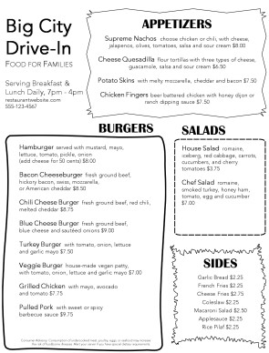 Customize Family Restaurant Menu